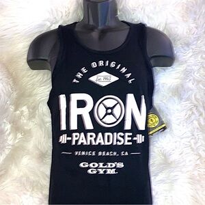 GOLD’S GYM Black Venice Beach Iron Paradise Muscle Tee Tank Top S